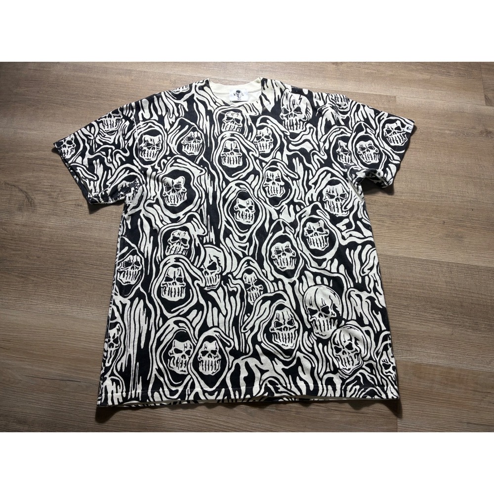 Warren Lotas Reapers All Over Print T-Shirt Mens XL Black Cream Skull Streetwear